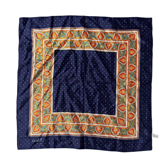 Vintage Scarf Blue Orange Teal Paoli Acetate Japan Retro Fashion Accessory - Picture 3 of 9